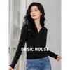 Basic House Women's V-Neck Long Sleeve Wool-Blend Knit Sweater