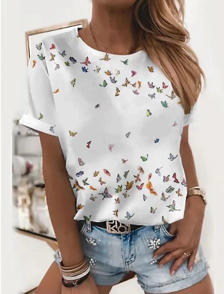 European and American Women's Clothing Hot Item Creative Color Flower 3D Printed T-shirt for Women 3222 KTB