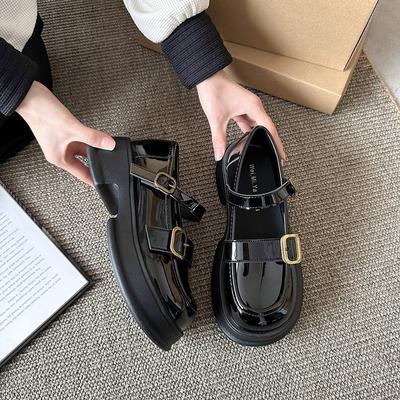 Non-slip Rubber Sole Wind Small Leather Shoes Mary Jane One-word Buckle Retro Shallow Mouth Single Shoes