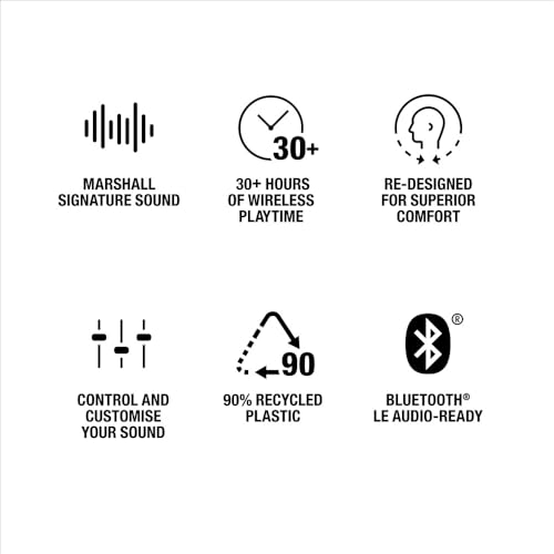 Marshall Minor IV True Wireless Earbuds, Black, Bluetooth, Qi Charging, and Call Support [Official Japanese Product]