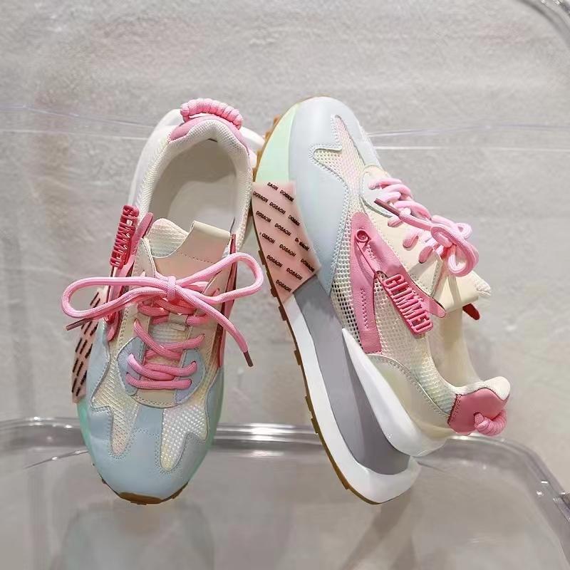 2024 New Spring Thick Soled Dad Shoes Mesh Breathable Student Sports Leisure Shoes Women's Casual Sports Shoes