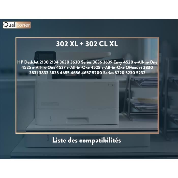 QUALITONER - 2 Cartouche compatible pour HP 302 XL + 302CL XL 302XL + 302CLXL Noir + Couleur pour HP DeskJet 2130 2134 3630 3630 Ser