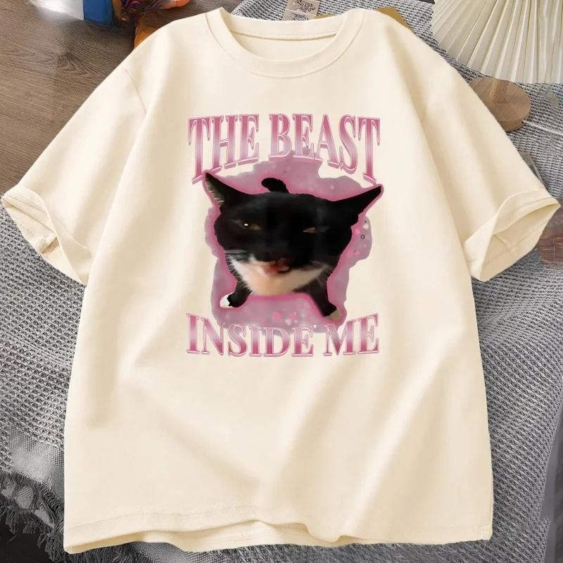 Das Biest in mir T-Shirts für Frauen Niedliche Alberne Katze Lustiges Humor T-Shirt Kurzarm Rundhals T-Shirt Frauenkleidung