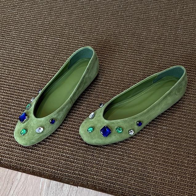 Luxudry Rhinestone Ballet Flats for Women Comfort Soft Leather Faux Suede Mary Jane Shoe Elegant Banquet Round Toe Dress Shoes 35 4560₽