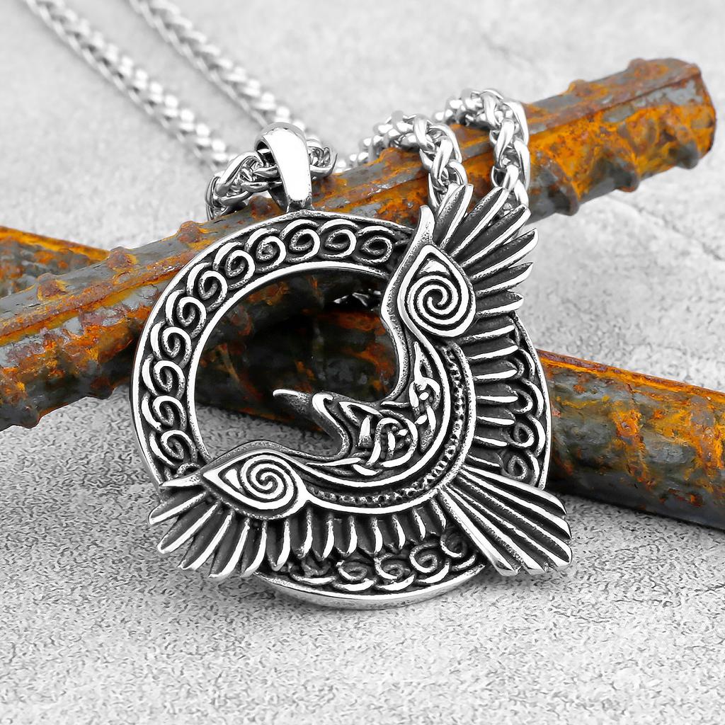 Severský Odin Vraní Lebka Přívěsek Náhrdelník Gotická Nerezová Ocel Vraní Lebka Kompas Runový Náhrdelník pro Muže Punkové Šperky