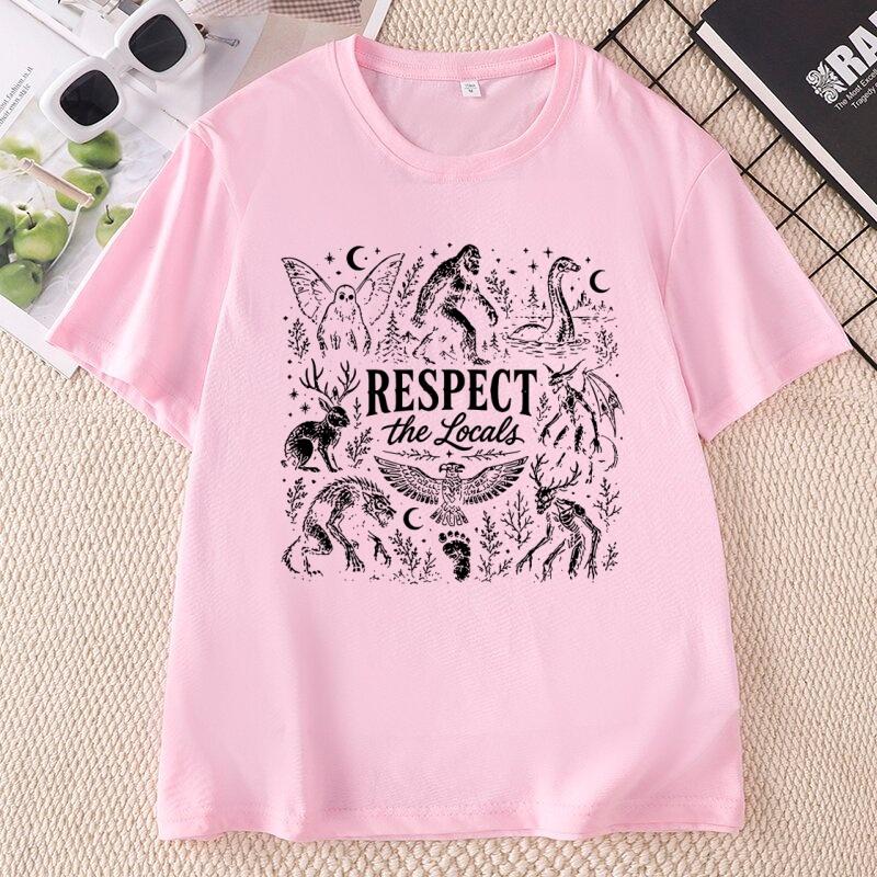 Funny Respect The Locals Cryptid T Shirt Bigfoot Tee Funny Graphic Tees Unisex Unisex Summer Loose Round Neck Printed T Shirts