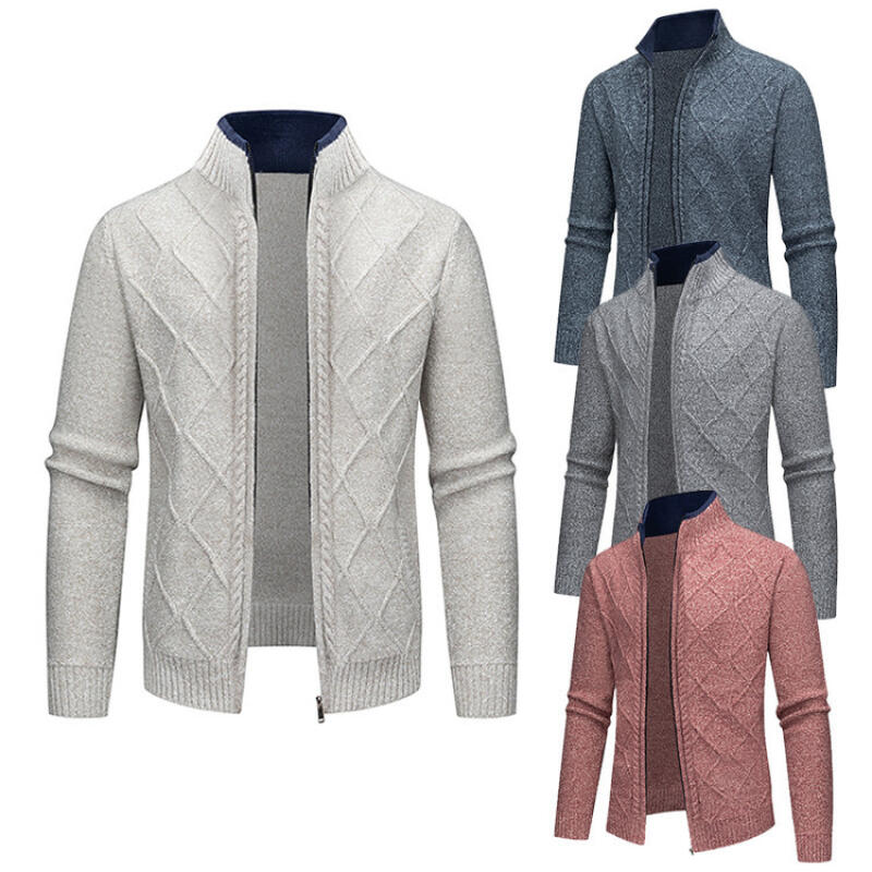 Men's Autumn Winter Knitting Sweatercoat Stand Collar Cardigans Warm Fashion Knitted Coat Male Sweater Jacket Loose Outwear Man