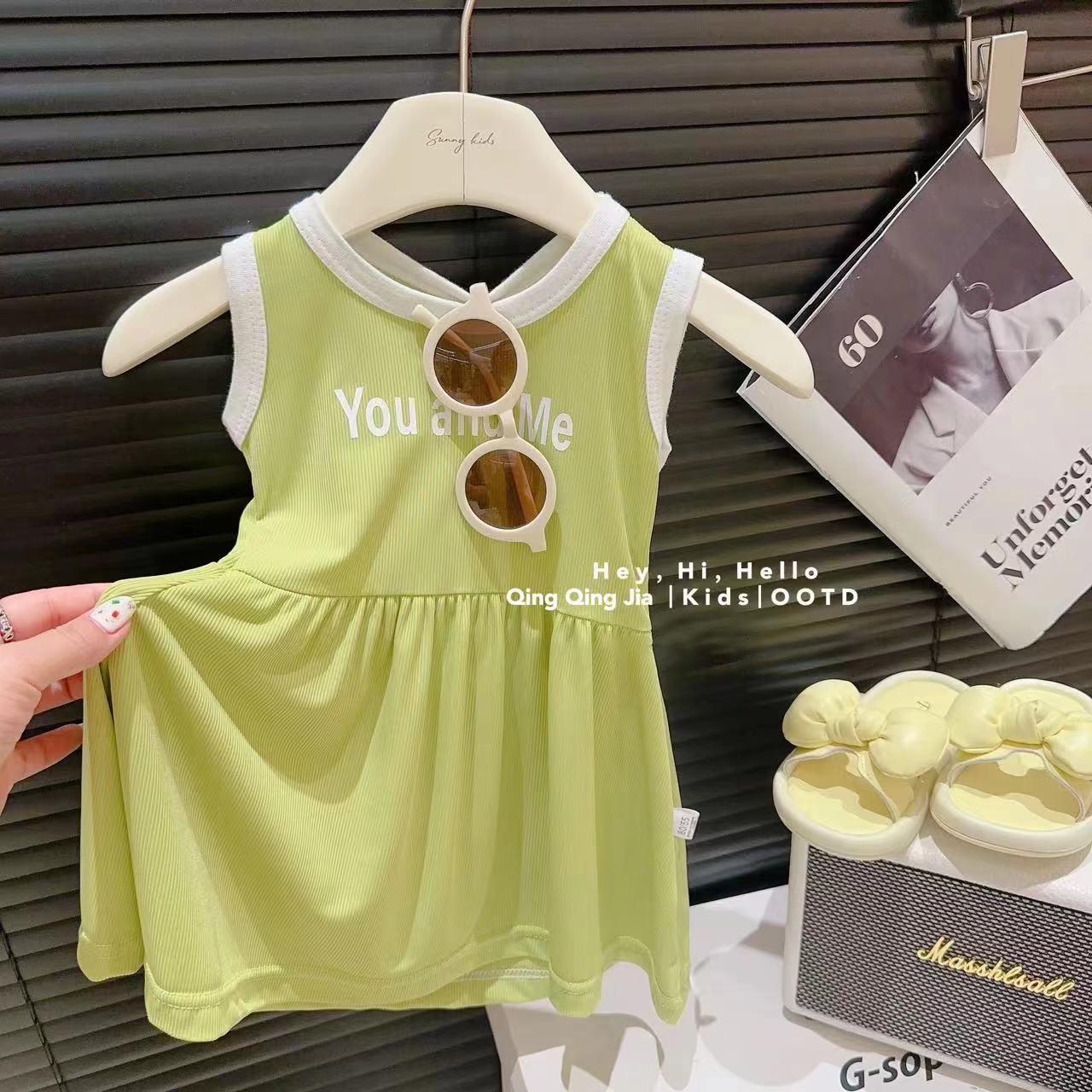 

2025 Літня сукня з крижаного шовку в корейському стилі для дівчаток - Модна повсякденна сукня-жилет для малюків і дітей ясельного віку 80cm