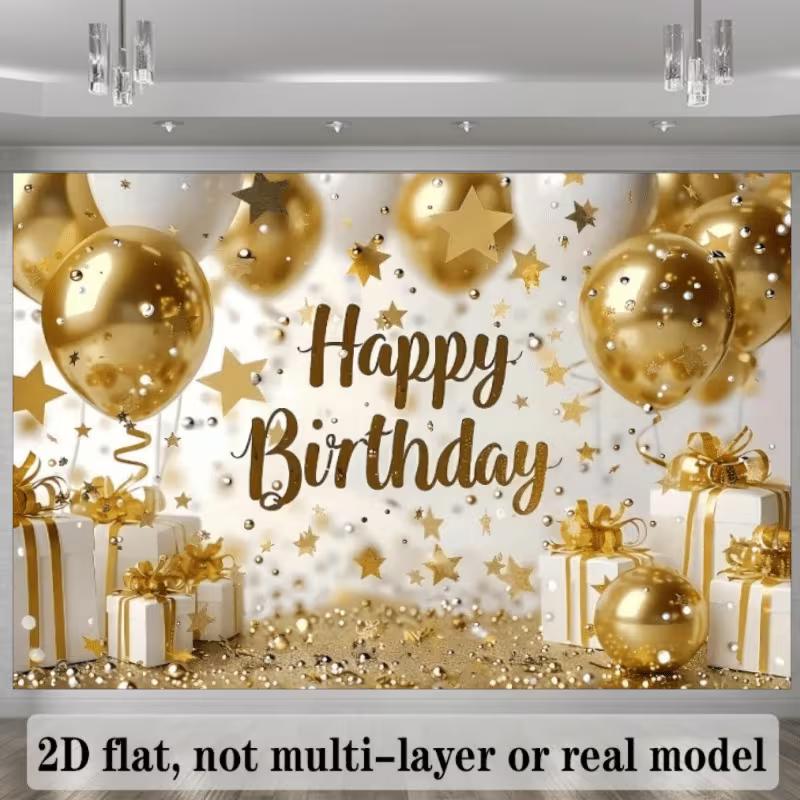 2D White Gold Birthday Backdrop for Wedding, Birthday & Festival Events