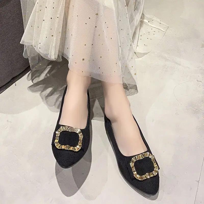 Fashion Woman Flats Low Heel Elegant Slip-on Shoes for Women Black Stylish High Quality Fashion Social Luxury Brand Young Non Vacation