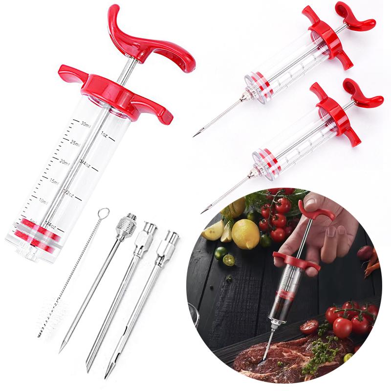Fleischmarinaden-Injektor Spritzen-Set 30/50ml BBQ-Injektoren mit verschiedenen Nadelstilen Einfach zu bedienen Haushaltsküchen-Gadgets ZYF
