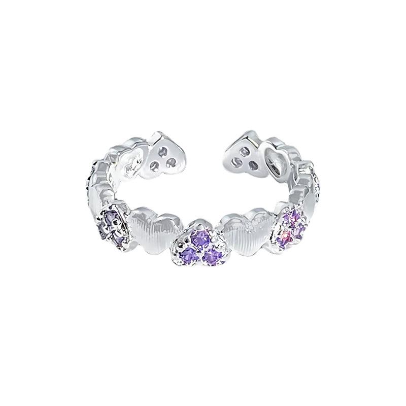 Nischendesign Farbiger Zirkon Liebe Gebürsteter Offener Ring Klein Frisch Hochwertig Zeigefingerring Leichter Luxusring Damen