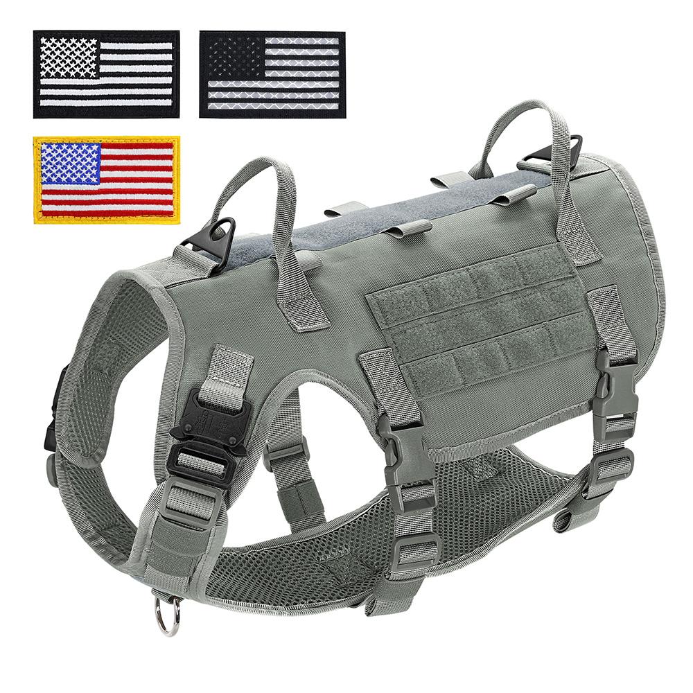 Nylon Tactical Dog Harness Military Dogs Vest Durable Pet Training Harnesses with Flags for Medium Large Dogs Golden Retriever
