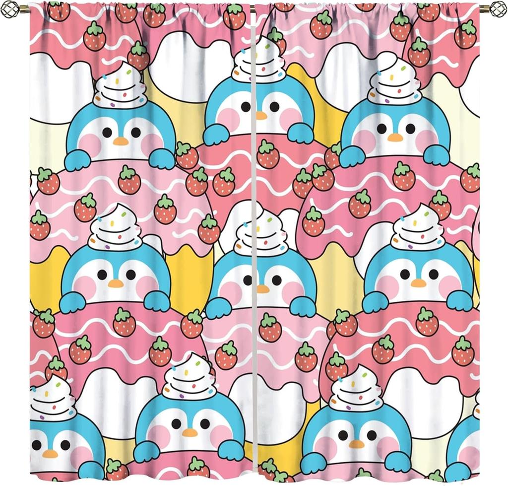 Ice Cream Curta,Pink Cartoon Ice Cream Candy Dessert Home Decor Drape For Bedroom Living Room Kitchen Window Treatment
