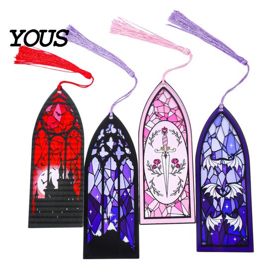 Transparent Acrylic Bookmark Stained Glass Art Bookmark, Halloween Dark Aesthetic Book Mark, Clear Page Marker with Tassel, Gifts for Readers & Lovers
