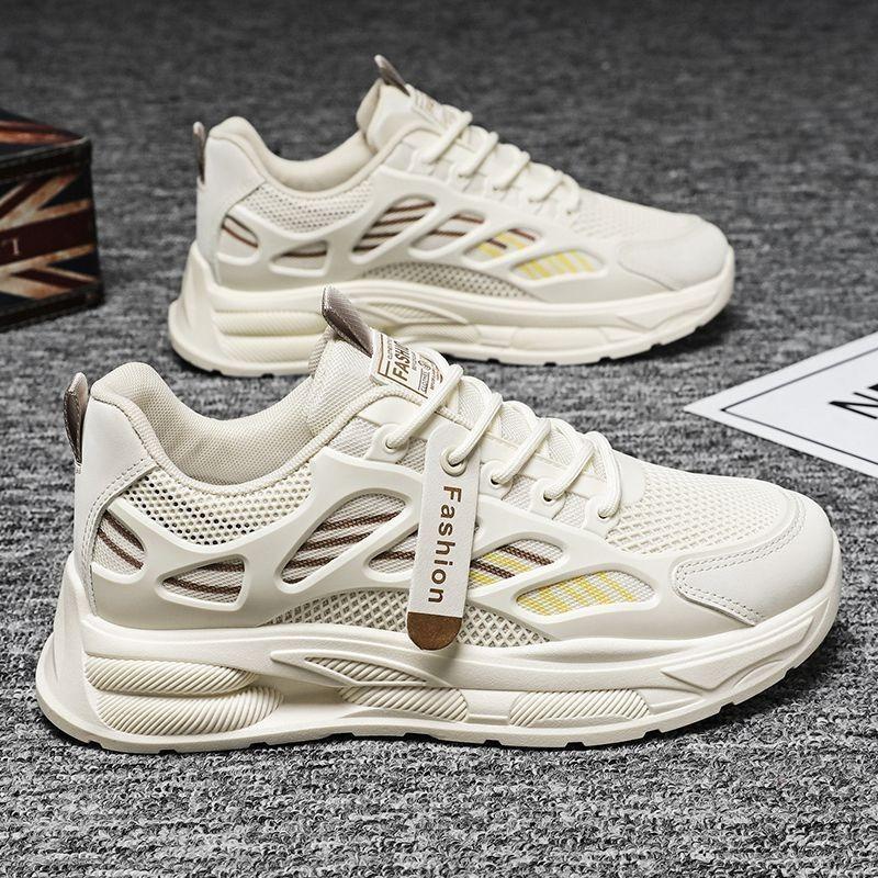 Men's Spring Breathable Mesh Korean Versatile Thick-Soled Sports Casual Running Dad Shoes.