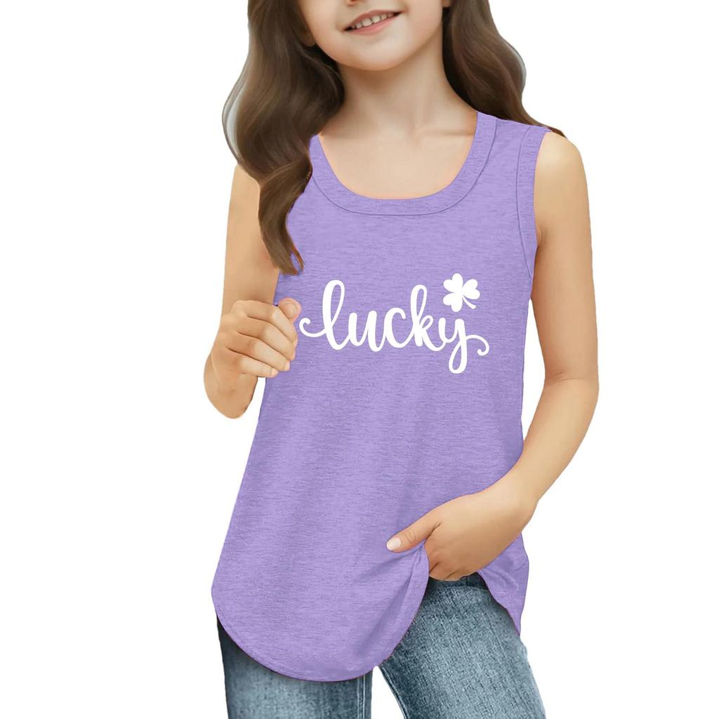Girls  Kids Summer Crewneck Sleeveless Shirts Tank Tops St. Patrick's Day