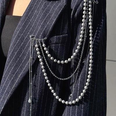 Damen Elegant Luxus Perlen Anstecknadel Corsage Vintage Mehrschichtig Lange Quaste Kette Brosche Sicherheitsnadeln Party Schmuck Geschenk