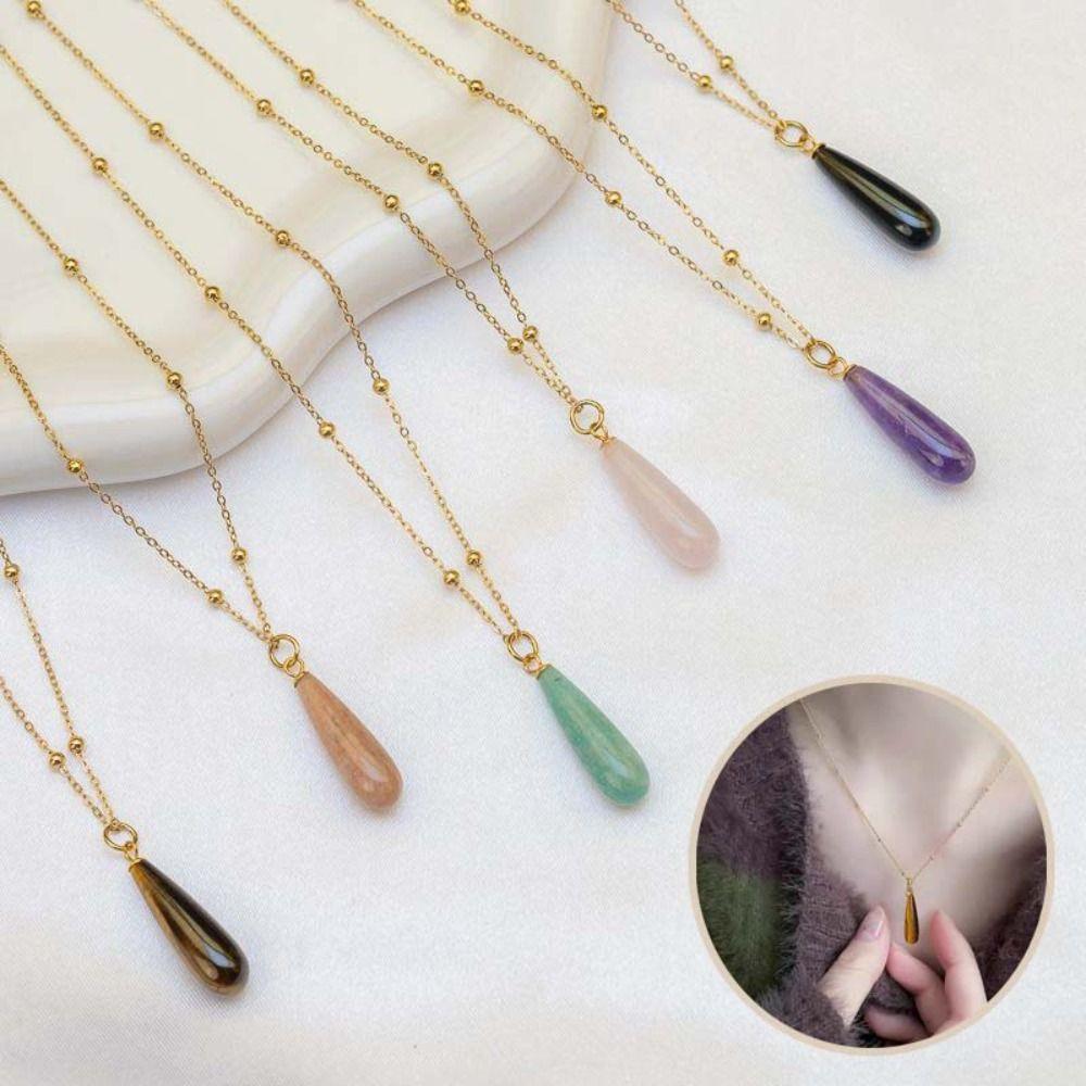 Vintage Waterdrop Pendant Necklace Natural Women Choker Colorful Stone Necklace  Accessories