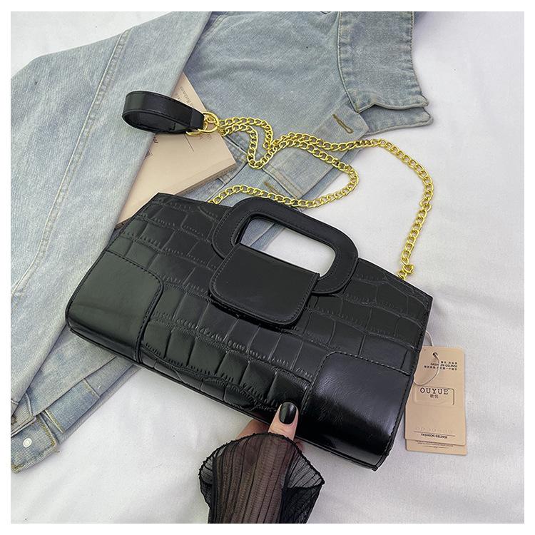 

2025 new crocodile pattern handbag women s fashion versatile large-capacity commuter bag niche design messenger bag women чёрный