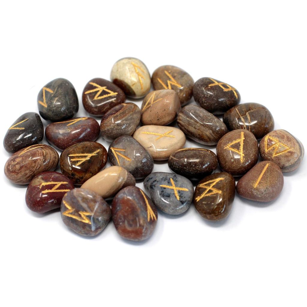 Rune Stones Set Fancy Jasper 25 Stones Pouch