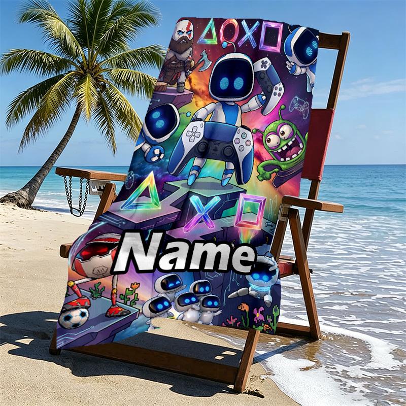 Custom Name Personalized Cosmic Bot Crew Print Beach Towel, for Trip Camping Beach Party Home Decor, Birthday Gift for Family & Friends