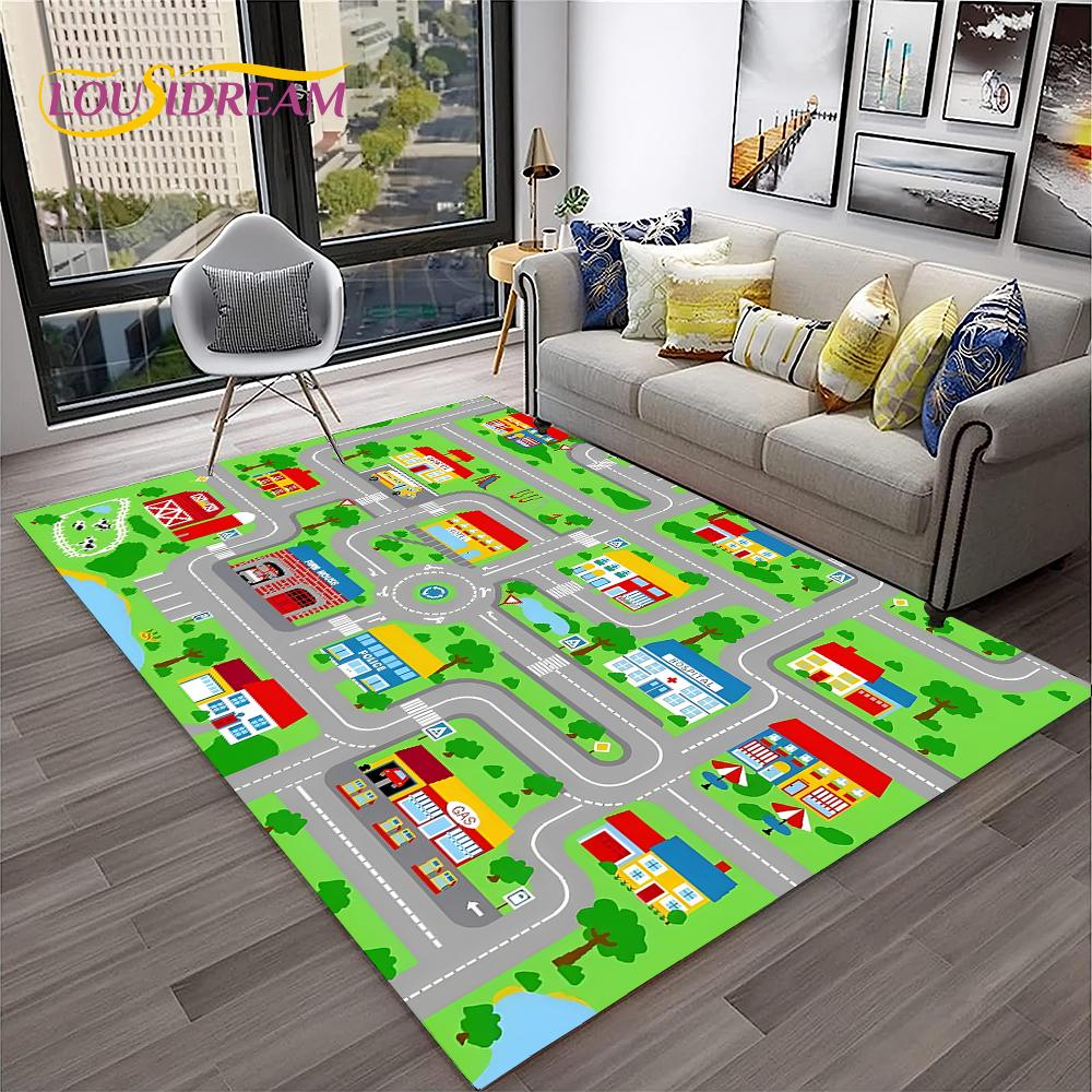 

Дитячий килимок Трафік Шосе Місто Ігрова кімната Килимок для дому Вітальня Спальня Придверний килимок Декор, килимок Нековзкий килимок 40x60cm(15x23in)