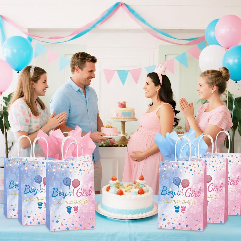 12Pcs Gender Reveal Gift Bag Boy or Girl Paper Bags Party Favor Supplies Gifts Wrapping Bags for Baby Gender Reveal Theme Party
