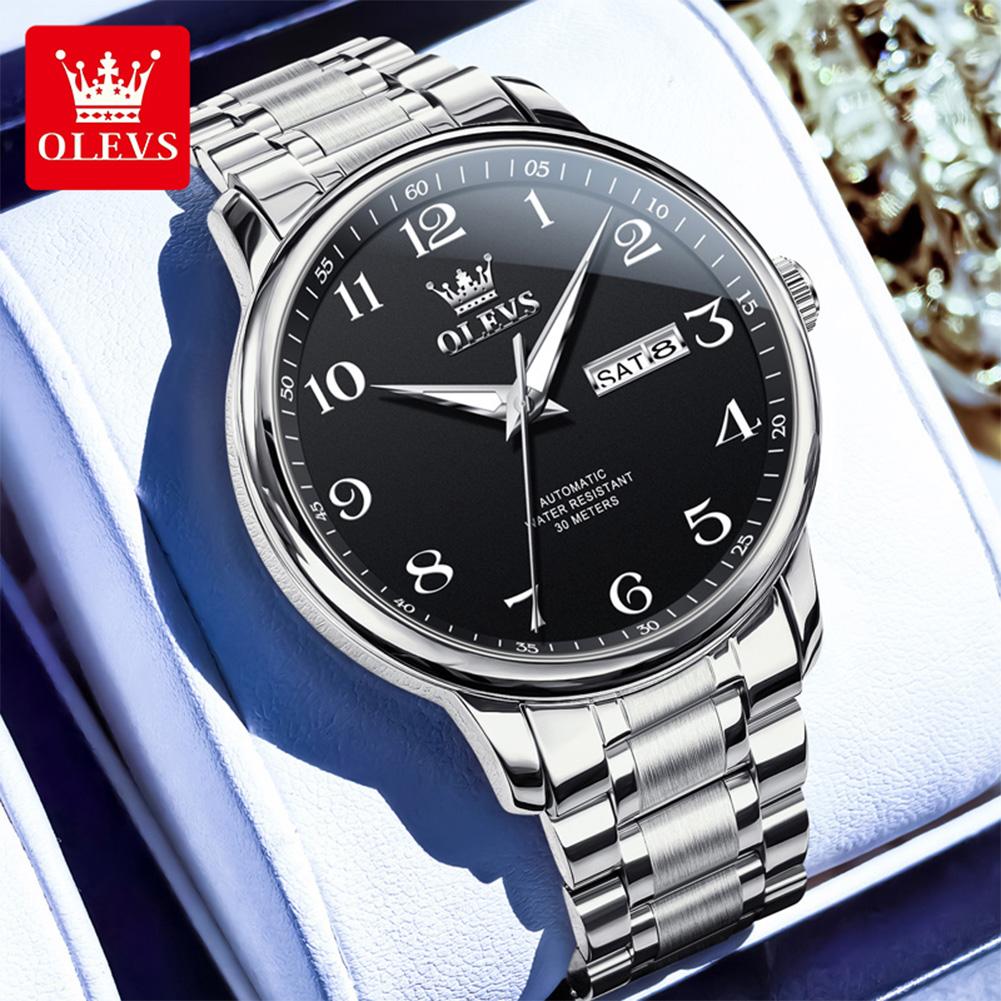 OLEVS New Automatic Man Watch Big Digital Scale Classic Dual Calendar Waterproof Luminous Business Mechanical Men's Watches 7072