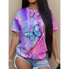 Womens Casual Round Neck Short Sleeve T-Shirt With Butterfly Print Loose Fit 2025