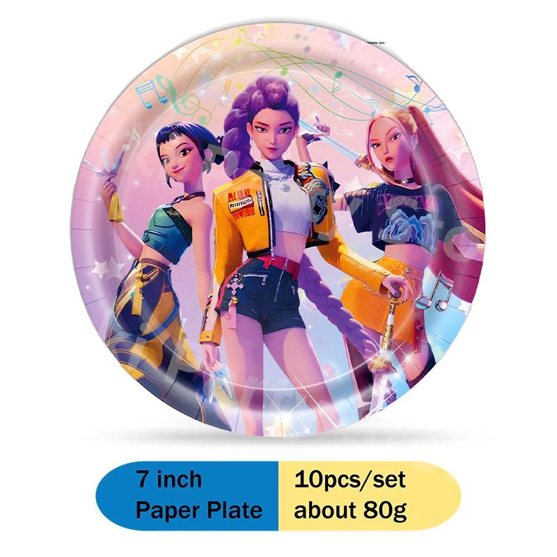 Kpop Demon Hunters Party Supplies Stickers Balloons Party Favors Disposable Tableware Tablecloth Plates Cups Baby Shower Toys