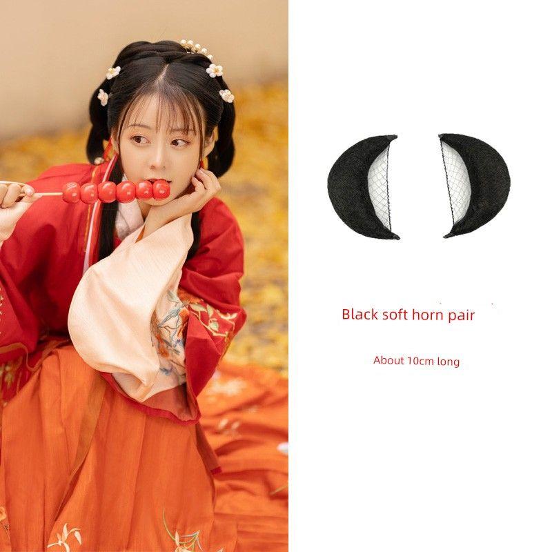 

Сумка Китайская одежда Хан Шиньон Китайский Древний стиль Поколение Пучок Стиль Женский Парик на всю голову Наряд Прическа Универсальная накладка для волос Круассан Black soft horn about 10cm a pair