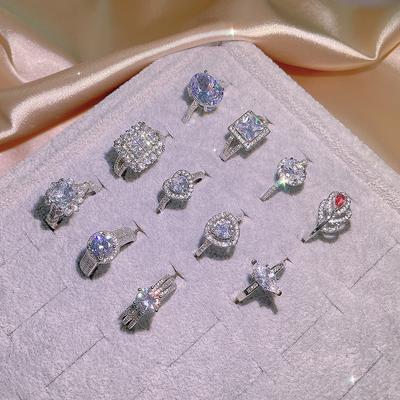 Exquisite Ladies Zircon Ring Shiny AAAA Zircon Geometric Ring Silver Women's Party Jewelry Wedding Bridal Jewelry Ring