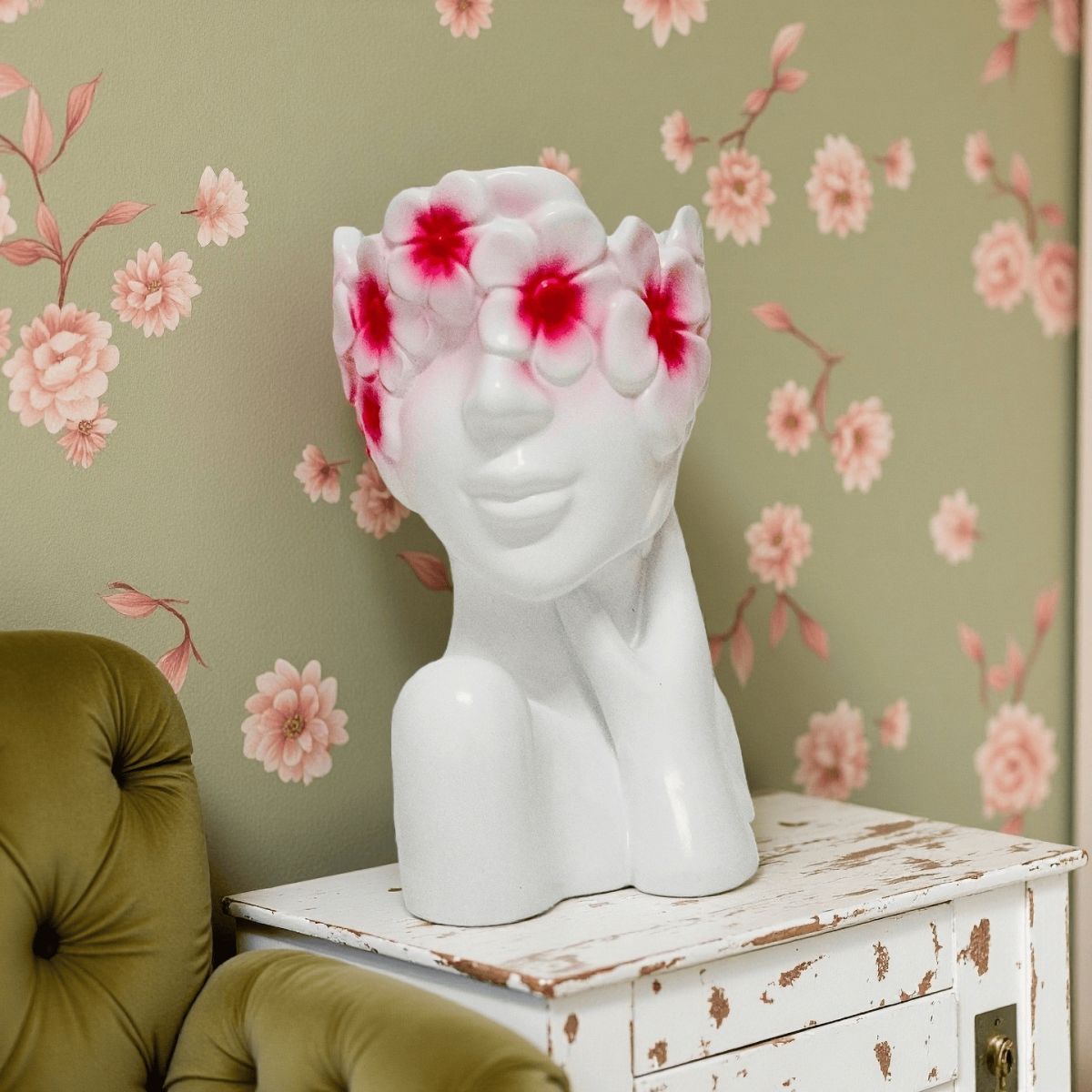 

Vinyl Flower Art Storage Bucket Nordic Style Flower Girl Makeup Brush Desktop Storage Organization Creative Human Arts Holders