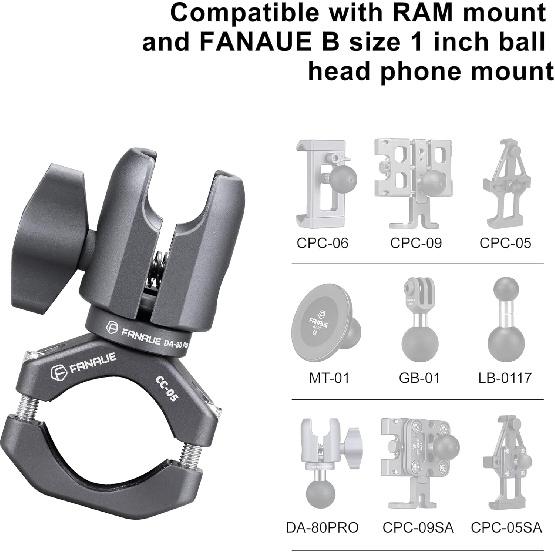 FANAUE Single Socket Arm With Handlebar Clamp Mount U-Bolt Base Compatible With RAM Mounts 1 Inch Ball Head And Bike Motorcycle Phone Holder, Can Be