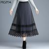 Jar Leto Dámska Midi sieťovaná čipkovaná plisovaná sukňa Dámska sukňa Vysoký pás Pevné Tenké Stredne dlhé plisované sukne