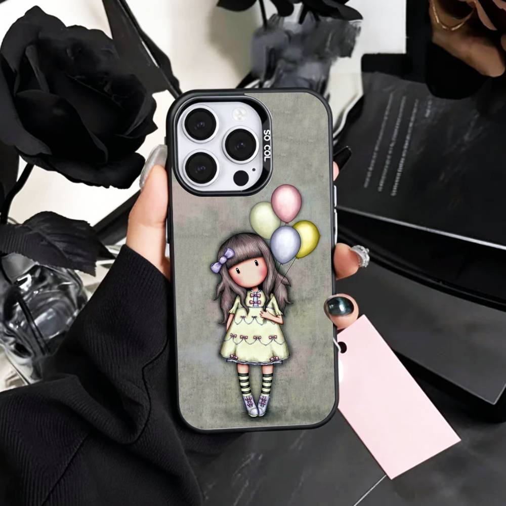 

L-Lovely S-Santoro G-Gorjuss Series Phone Case For iPhone17,16,15,14,13,12,11 Plus,Pro Max Colored Silver Plated Inside Cover iPhone16se4