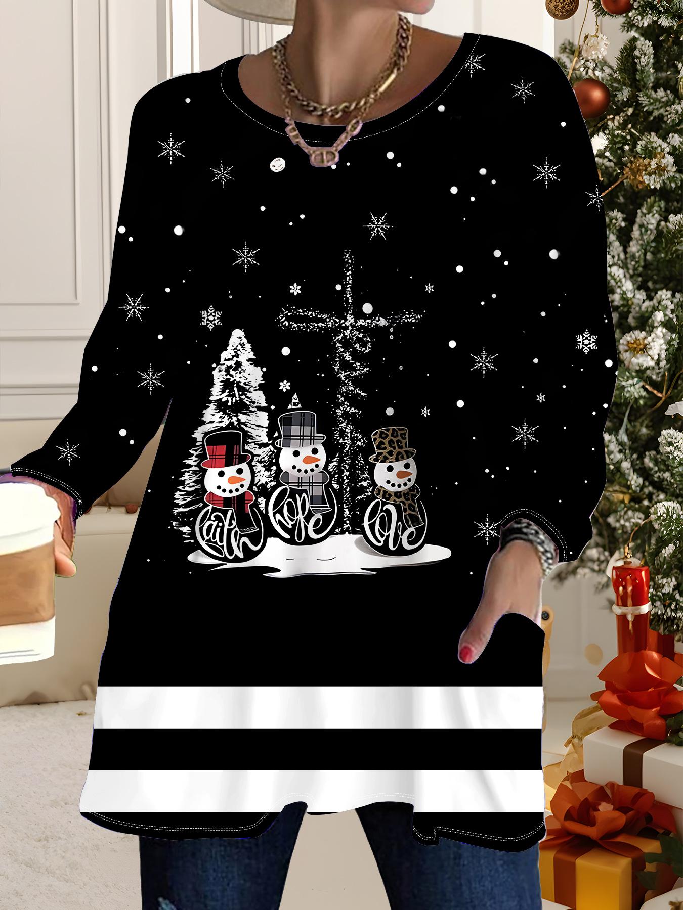 

Осень-Зима 2025 Новые Женские Топы Большого Размера, Модные Футболки с 3D-принтом на Рождество, с Круглым Вырезом и Длинным Рукавом 6XL чёрный