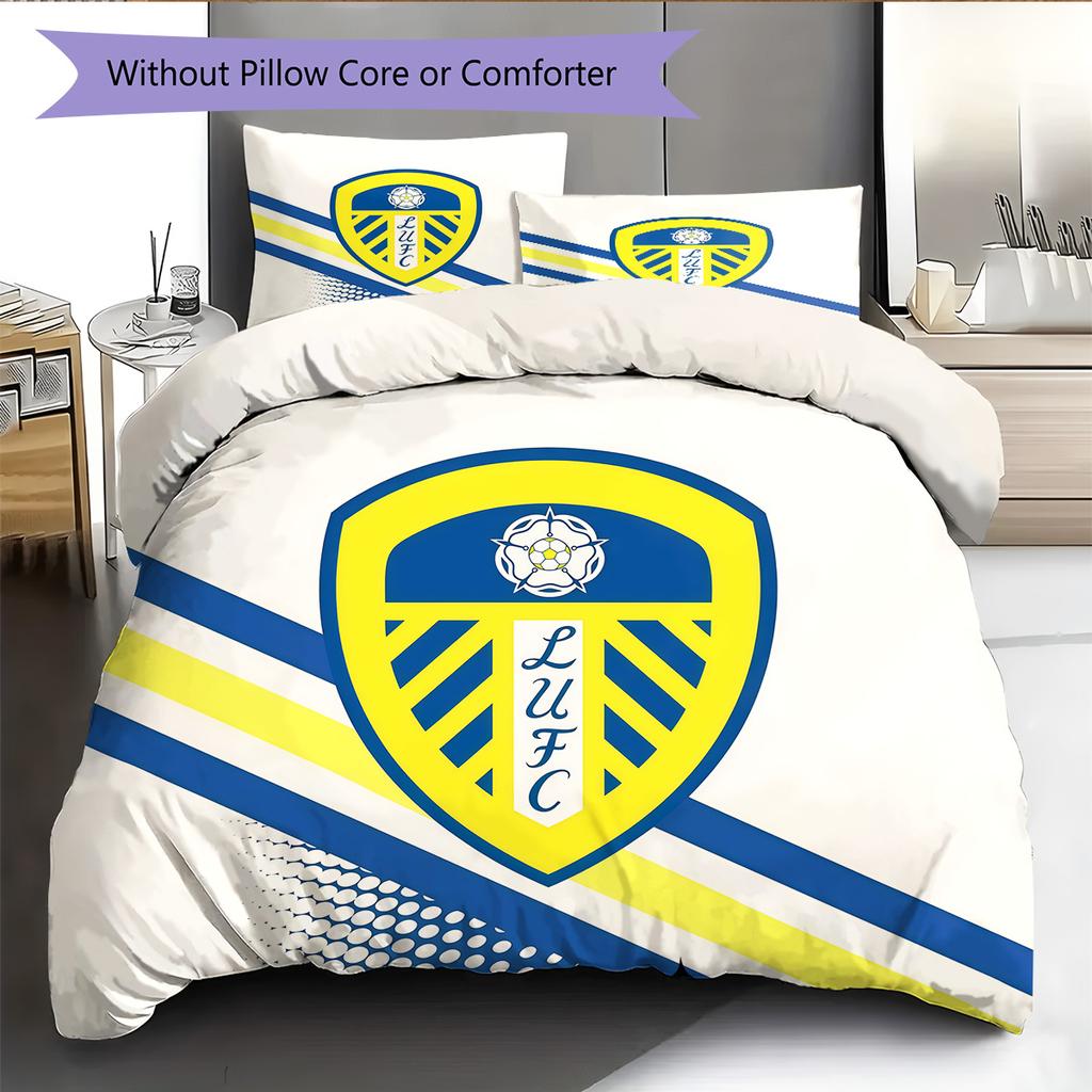 Leeds United Pattern Bedding Quilt Set  Home Decoration  Gift (1 * Duvet Cover + 2 * Pillowcase  Without Core).xwn