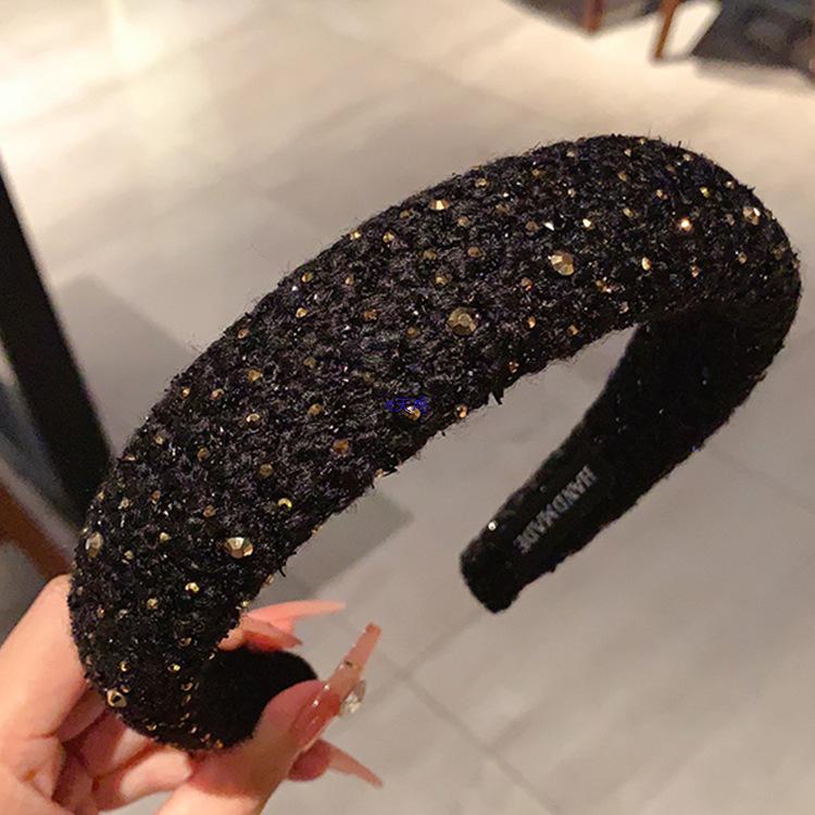 Korean Minimalist Wool Rhinestone Headband: Stylish High Skull Hair Clip