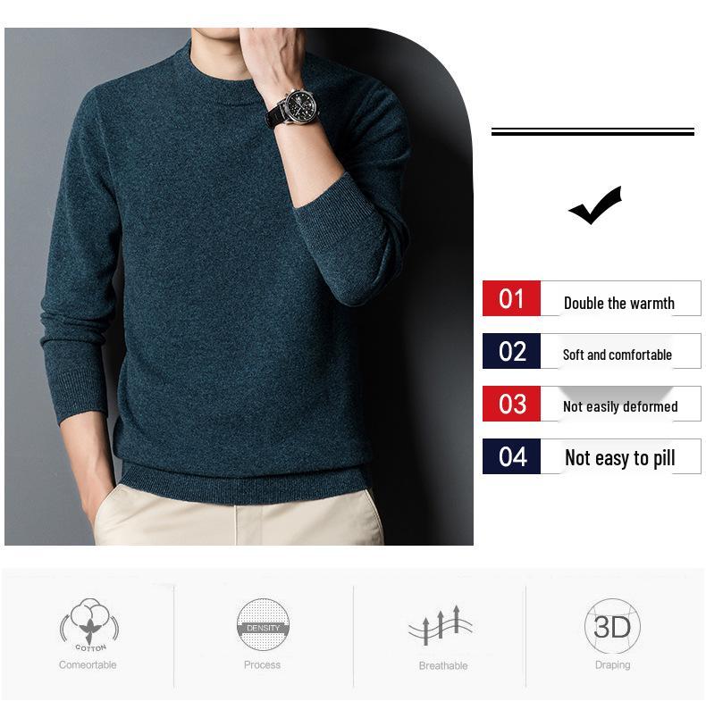 Men's 2025 Autumn/Winter Pure Wool Round Neck Sweater - Solid Color Knit
