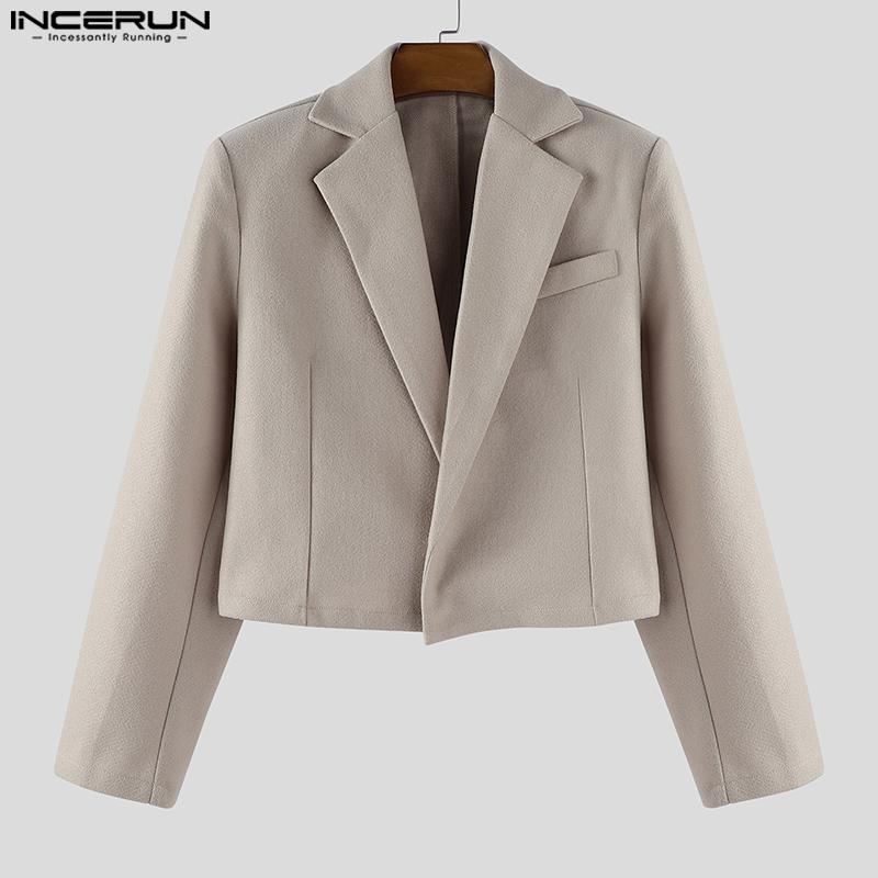 INCERUN Autumn Winter Men Long Sleeve Melton Cropped Short Blazer Coats