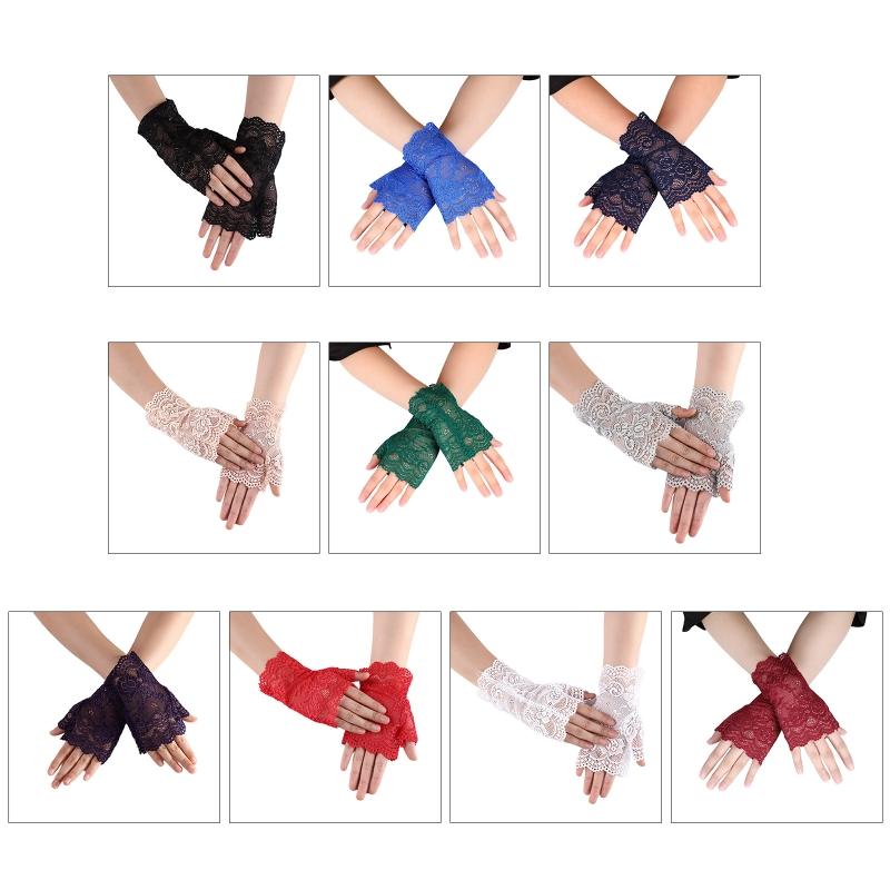 Elegante Damen Ultra-Dünne Halbfinger Sommer Fahrhandschuhe Radfahren Sonnenschutz Handschuhe Weiblich Anti-UV Elastizität Spitze Mesh Handschuhe