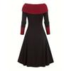 Fashion Women's Dress with Long Sleeved Waist Cinched Pullover Dress