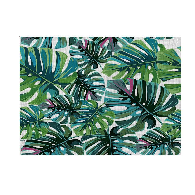 Natural Linen Placemat Set Tropical Plant Print Heat Resistant Table Mat Dining Kitchen Nordic Style Square