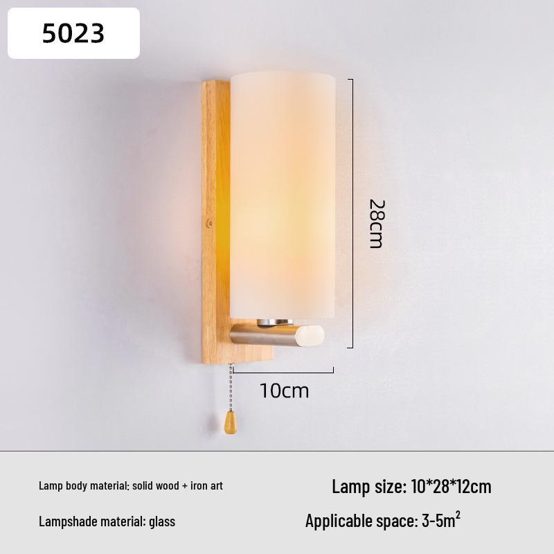 Solid Wood Glass Wall Lamp for Bedroom, Living Room, or Study - Chinese Art and European Style