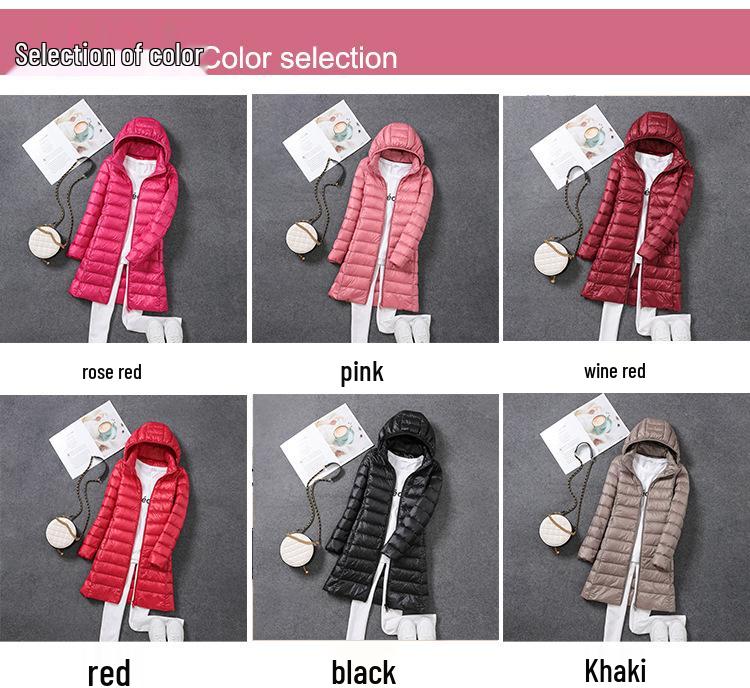 2024 Women's Plus Size Lightweight Mid-Length Down Jacket with Detachable Hood