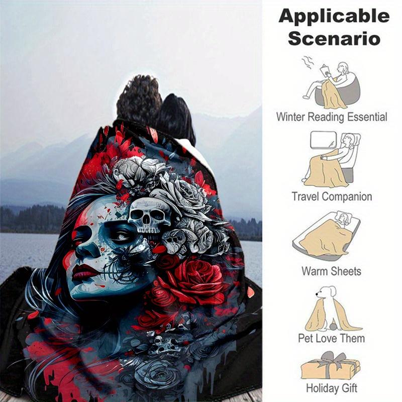 1pc Day of the Dead Blanket  Soft and Cozy Home Decor Gift for Friend, Suitable for All Seasons, Living Room, Travel, Camping