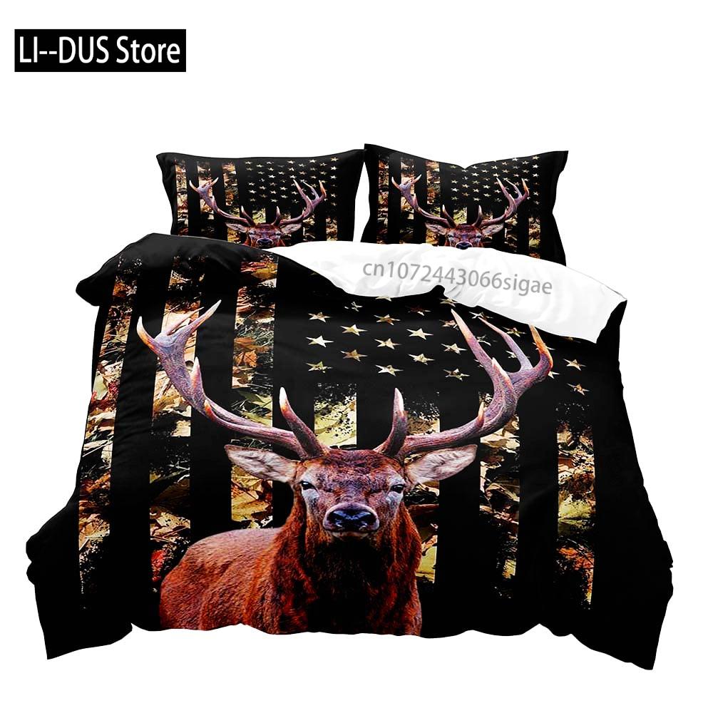 Moose Black Bear Duvet Cover Queen Set Wildlife Deer Bedding Set Rustic Bedroom Decor for Men Boyfriend Teen Boy2 Pillowcases