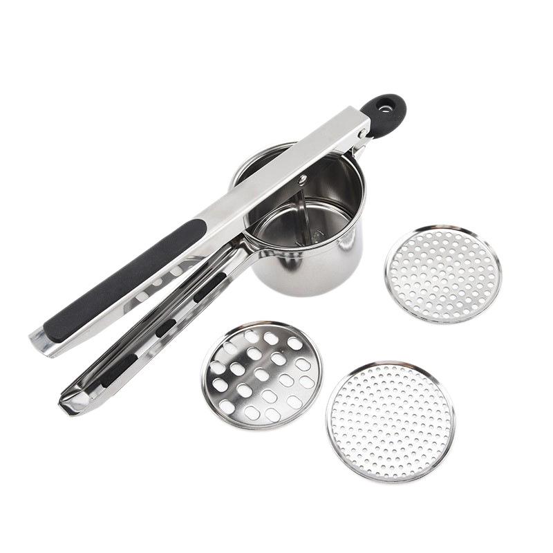 Stainless Steel Potato Masher with Replaceable Sieves for Baby Food and Kitchen Use